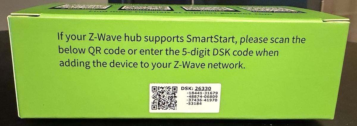 A Z-Wave device QR code for SmartStart enrollment